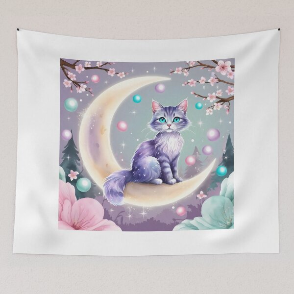 Item preview, Magical Cat on Moon - Whimsical Fantasy Art for Stickers & Apparel designed and sold by Bilikaru.