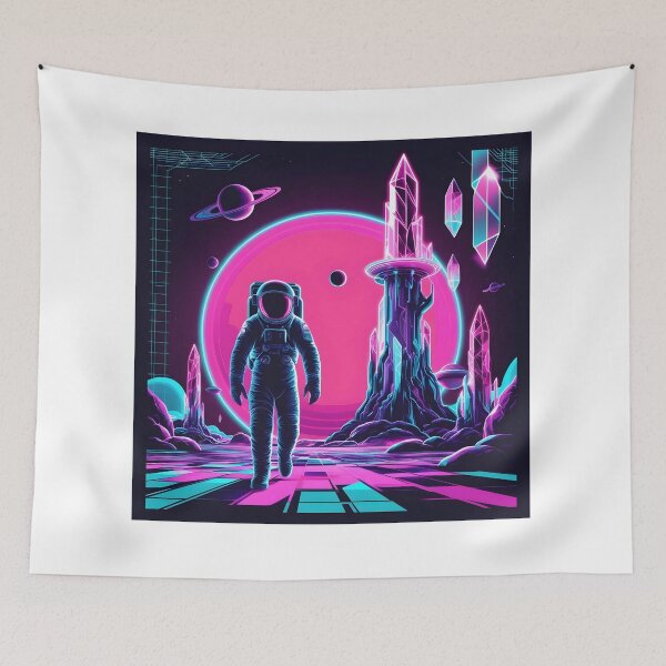 Item preview, Retro Astronaut on Neon Planet - Synthwave Space Art designed and sold by Bilikaru.