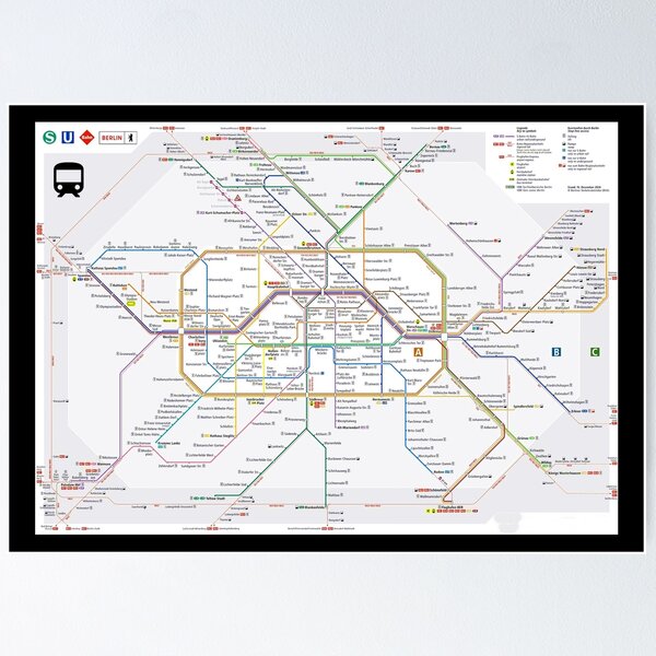 Item preview, " Germany: 2025/today Berlin - Detailed route network plan S/U/Tram black ... designed and sold by MOUNTAINS on FIRE.