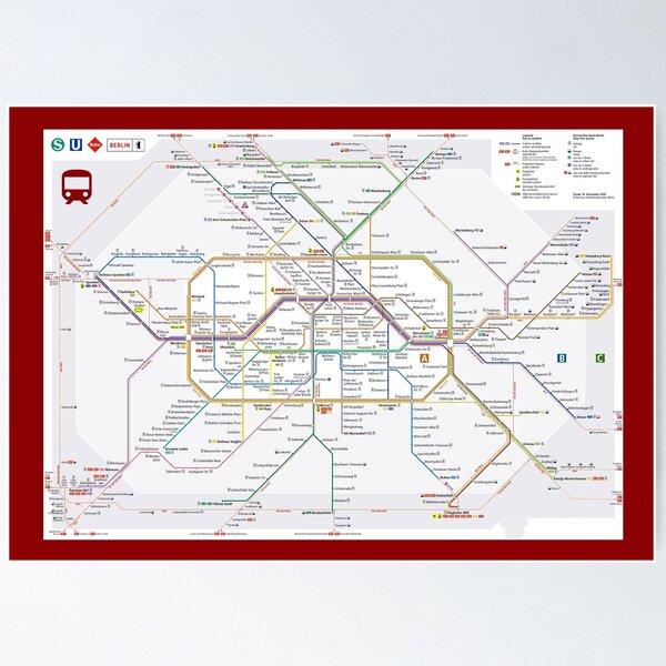 Item preview, " Germany: 2025/today Berlin - Detailed route network plan S/U/Tram dark red ... designed and sold by MOUNTAINS on FIRE.