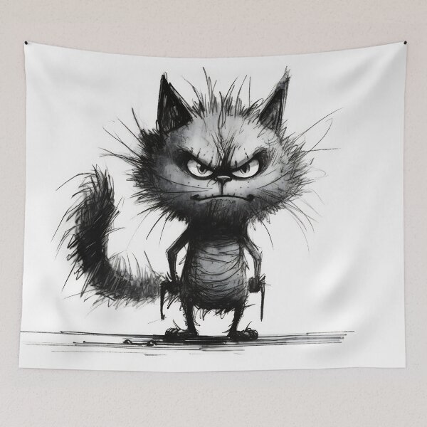 Item preview, A cartoon version of the cat, emotive body language, spiky mounds, frayed designed and sold by anytka.