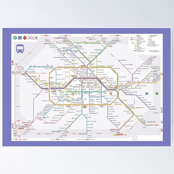 Item preview, " Germany: 2025/today Berlin - Detailed route network plan S/U/Tram blue gray ... designed and sold by MOUNTAINS on FIRE.
