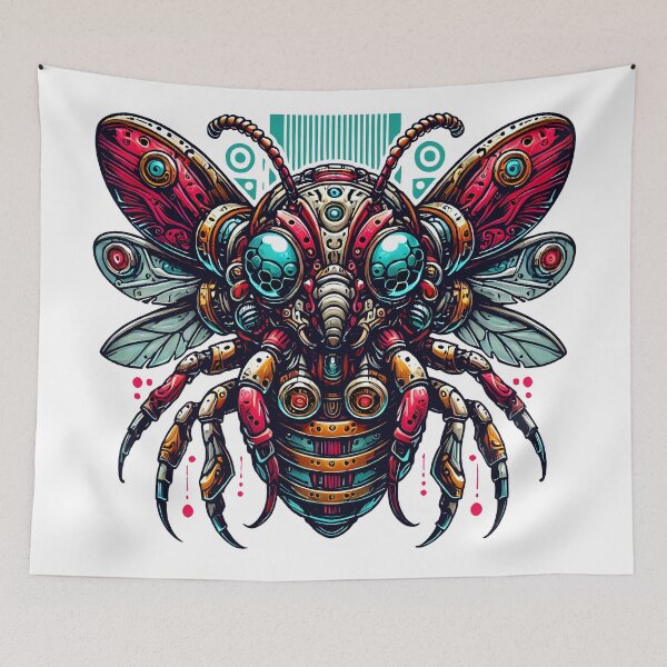 Item preview, Cyberpunk Mechanical Bee – Futuristic Sci-Fi Robotic Insect with Neon Glowing Eyes and Biomechanical Steampunk Aesthetics designed and sold by DrawHandArt.