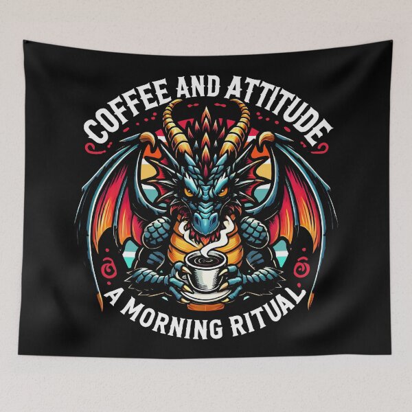 Item preview, Fantasy Fire-Breathing Dragon Drinking Coffee  designed and sold by DrawHandArt.