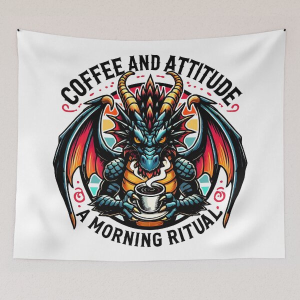 Item preview, Fantasy Fire-Breathing Dragon Drinking Coffee  designed and sold by DrawHandArt.