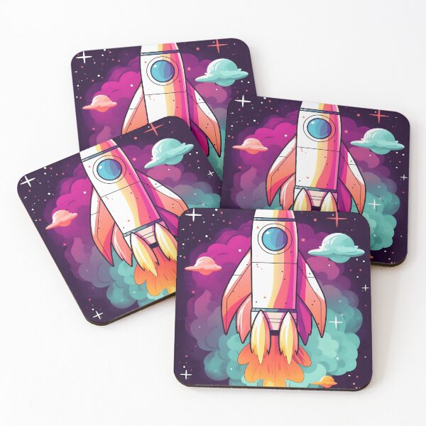 Item preview, Cartoon-style minimal spaceship rocket icon. Toy rocket upswing, spewing smoke and flame designed and sold by anytka.