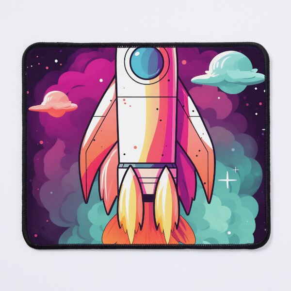 Item preview, Cartoon-style minimal spaceship rocket icon. Toy rocket upswing, spewing smoke and flame designed and sold by anytka.