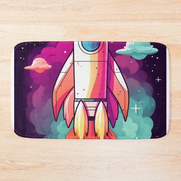 Item preview, Cartoon-style minimal spaceship rocket icon. Toy rocket upswing, spewing smoke and flame designed and sold by anytka.
