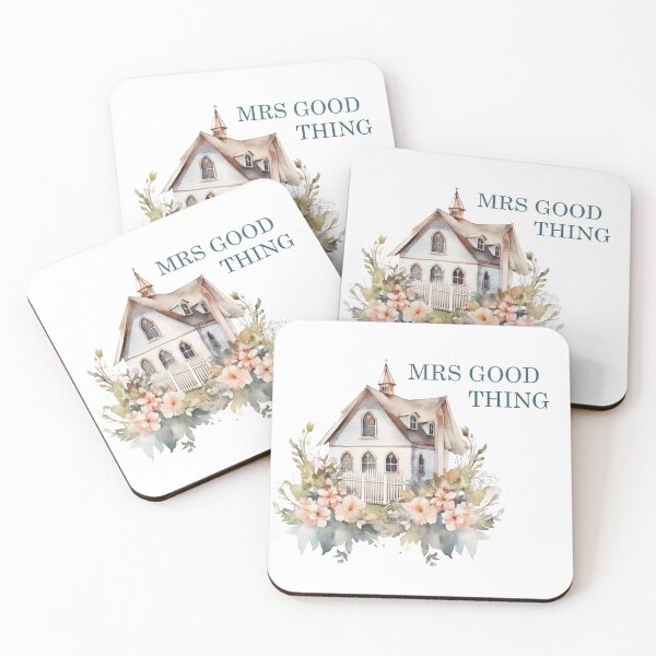 Item preview, Mrs Good Thing Cute Cottage Watercolor Pastel Church With Flowers designed and sold by SillyDarkShop.