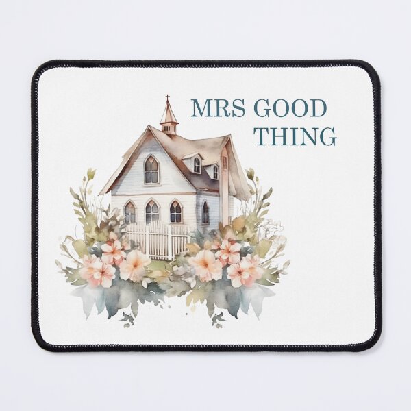Item preview, Mrs Good Thing Cute Cottage Watercolor Pastel Church With Flowers designed and sold by SillyDarkShop.