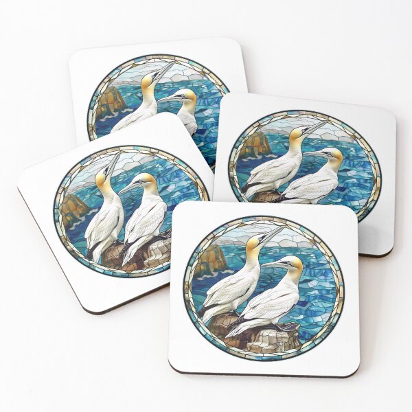 Item preview, Northern Gannets Birds Stained Glass Illustration  designed and sold by Dewdrop & Fern.