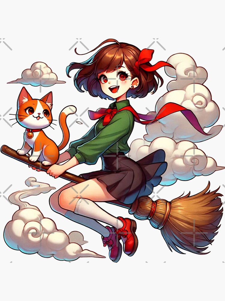 Thumbnail 3 of 3, Sticker, Cute Witch's Flight designed and sold by Coollzone.
