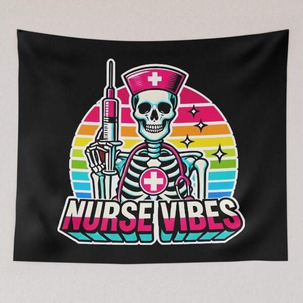 Item preview, Retro Neon Skeleton Nurse – Funny Spooky Medical Design for Cool Nurses & Healthcare Workers designed and sold by DrawHandArt.