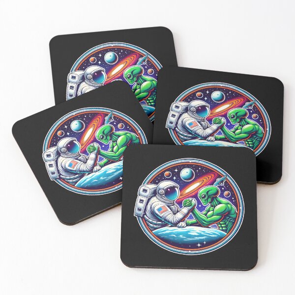 Item preview, "Astronaut vs. Alien Arm Wrestling – Sci-Fi Space Battle Digital Art – Futuristic Cosmic Friendship Illustration designed and sold by DrawHandArt.