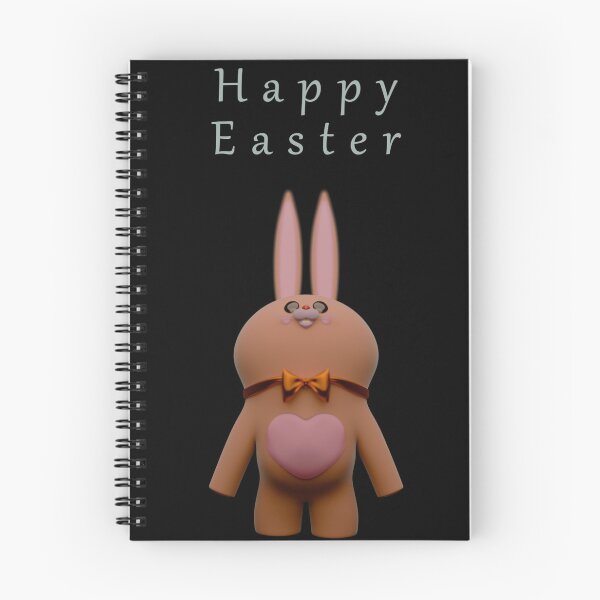Item preview, Easter Bunny Figurine Standing Among Decorated Eggs on a Brown Background with "Happy Easter" Text designed and sold by Omar Lopez-Rincon.