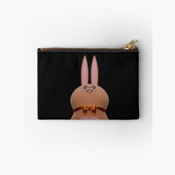Item preview, Easter Bunny Figurine Standing Among Decorated Eggs on a Brown Background with "Happy Easter" Text designed and sold by Omar Lopez-Rincon.