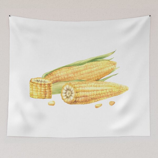 Item preview, Corn composition. Yellow sweet cut and whole maize cob, kernel of corn. Watercolor food illustration designed and sold by BartolArt.