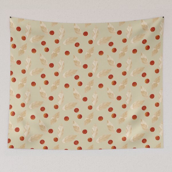 Item preview, Beige watercolor bay leaves and orange berries botanical illustration on beige background designed and sold by helga-wigandt.