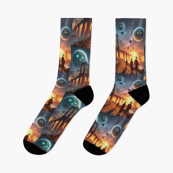 Item preview, Aliens walking on an ancient bridge in space designed and sold by Dogandesighn.