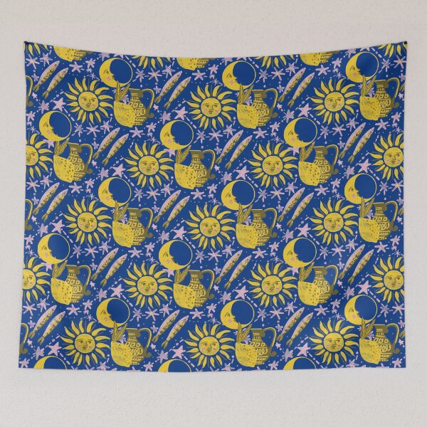 Item preview, Mediterranean Sun & Moon – Whimsical Coastal Pattern Illustration Jemma Jamie Skidmore  designed and sold by Jemma Jamie Skidmore.