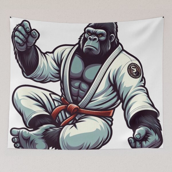 Item preview, Cartoon Gorilla Grappling in Brazilian Jiu-Jitsu GI designed and sold by Martial-Art-23.