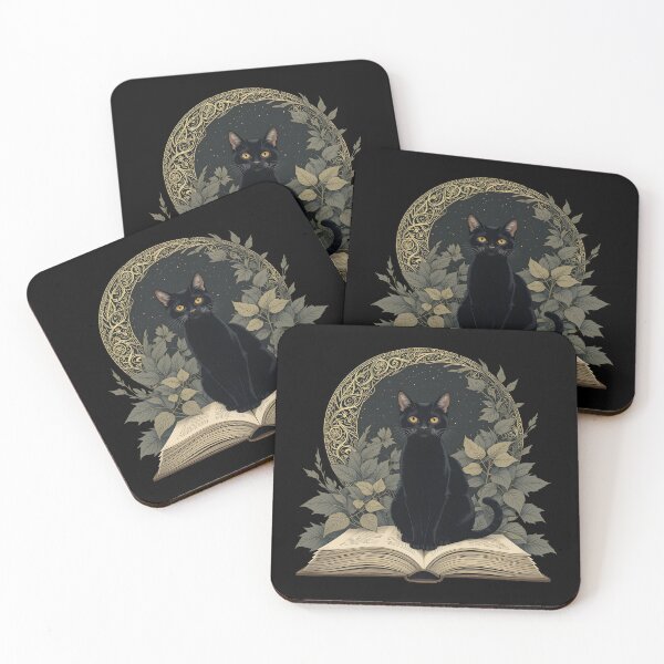 Item preview, Black Cat on a Book Under Moon designed and sold by FieldScent.