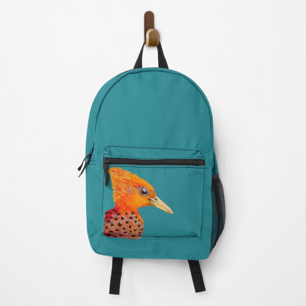 Item preview, Watercolour of chestnut woodpecker with beautiful orange tones on a dark emerald background, hand painted then scanned designed and sold by art-elodie-g.