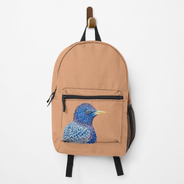 Item preview, Watercolor painting of a starling with blue and iridescent tones and a beige background designed and sold by art-elodie-g.