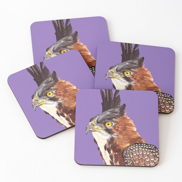 Item preview, Hand watercolor painting of a beautiful ornate eagle (Spizaetus ornatus) on purple background designed and sold by art-elodie-g.