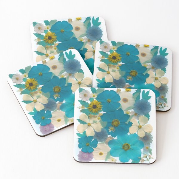 Item preview, Teal turquoise pressed floral collage designed and sold by EmeraldeaArt.