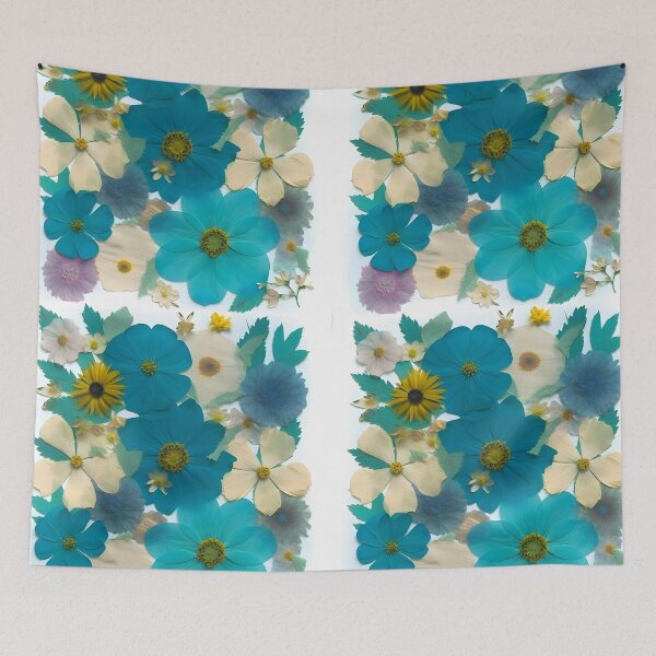 Item preview, Teal turquoise pressed floral collage designed and sold by EmeraldeaArt.