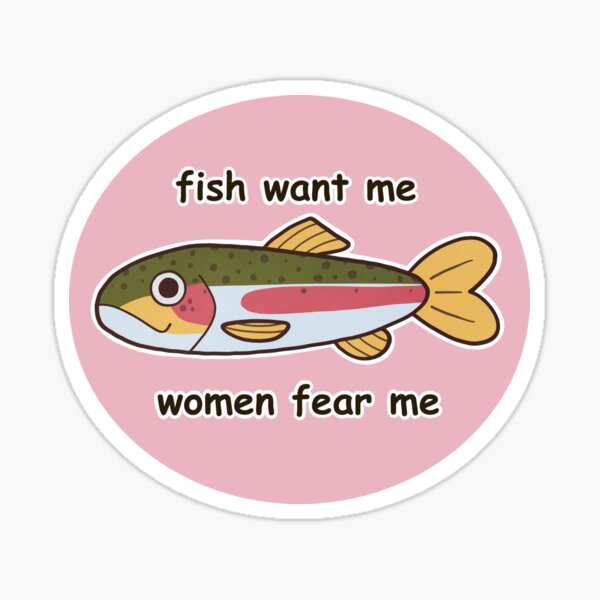 Vista previa del artículo con la obra «Los peces me quieren, las mujeres me temen, la trucha arcoíris», diseñado y vendido por sarahweber.art.