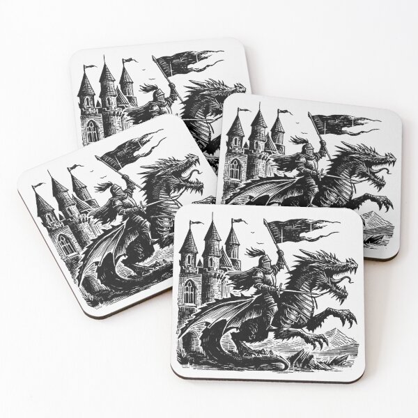Item preview, Knight Riding Majestic Dragon Medieval Castlecore - Minimalist Black White Art designed and sold by BeaverFriends.