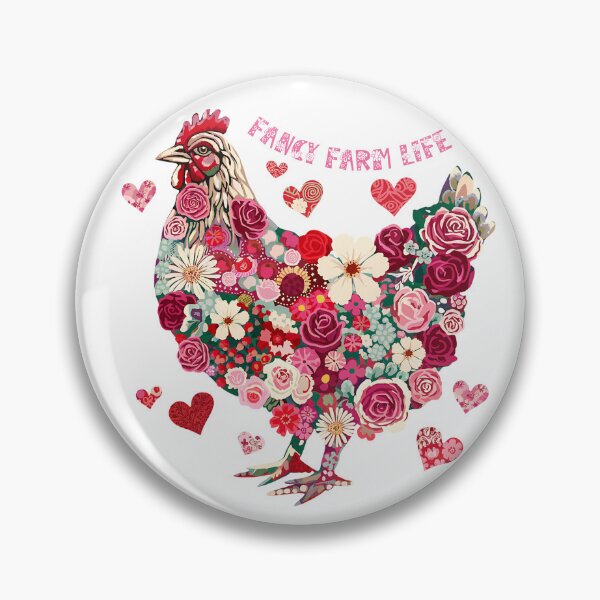 Aperçu de l'œuvre Vie de ferme fantaisie Poulet floral Rose Coeur Pays doux créée et vendue par JenBoyte.