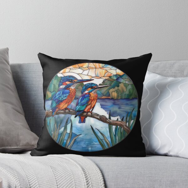 Item preview, Common Kingfishers Birds Stained Glass Illustration  designed and sold by Dewdrop & Fern.