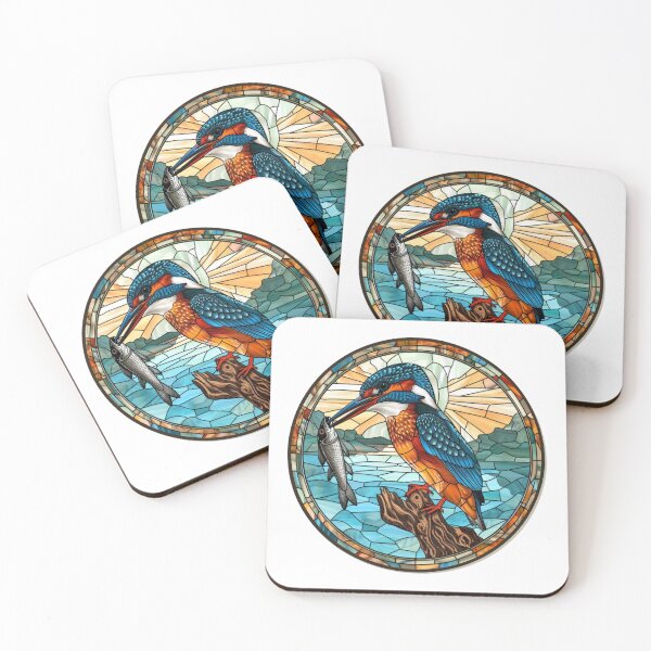 Item preview, Common Kingfisher Bird Stained Glass Illustration  designed and sold by Dewdrop & Fern.
