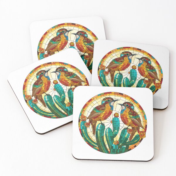 Item preview, Cactus Wren Birds Stained Glass Illustration  designed and sold by Dewdrop & Fern.