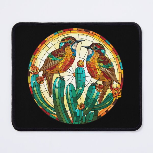 Item preview, Cactus Wren Birds Stained Glass Illustration  designed and sold by Dewdrop & Fern.