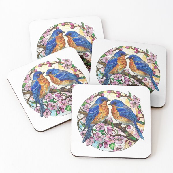 Item preview, Eastern Bluebirds Birds Stained Glass Illustration  designed and sold by Dewdrop & Fern.