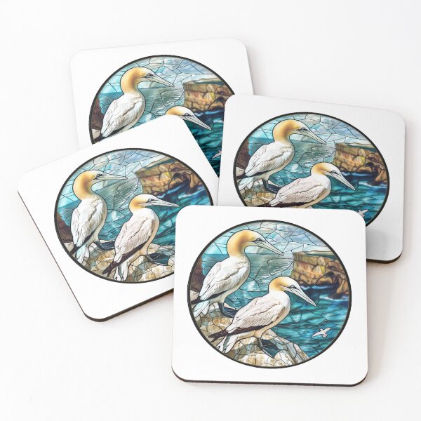 Item preview, Northern Gannets Birds Stained Glass Illustration  designed and sold by Dewdrop & Fern.