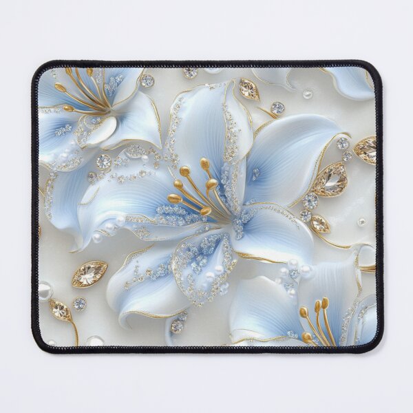 Item preview, Elegant light blue, pearl and gold Lilies flower designed and sold by FluffyGallery.