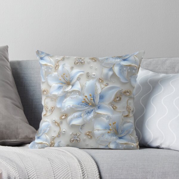Item preview, Elegant light blue, pearl and gold Lilies flower designed and sold by FluffyGallery.