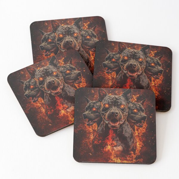 Item preview, Fierce Three-Headed Hellhound Surrounded by Flames Mythical Cerberus with Glowing Eyes and Fire Fiery Cerberus Guarding the Underworld designed and sold by Anastasiia Yurevych.