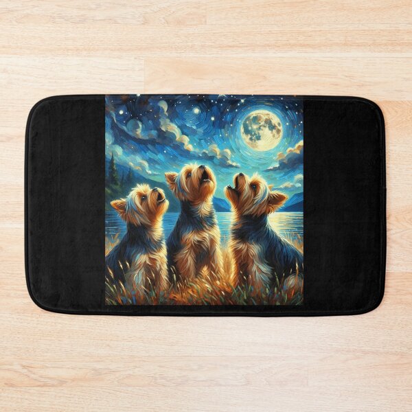 Item preview, Starry Night Three Yorkshire Terriers Howling at Moon Dog Lover designed and sold by Kimberley King Art  King Art.