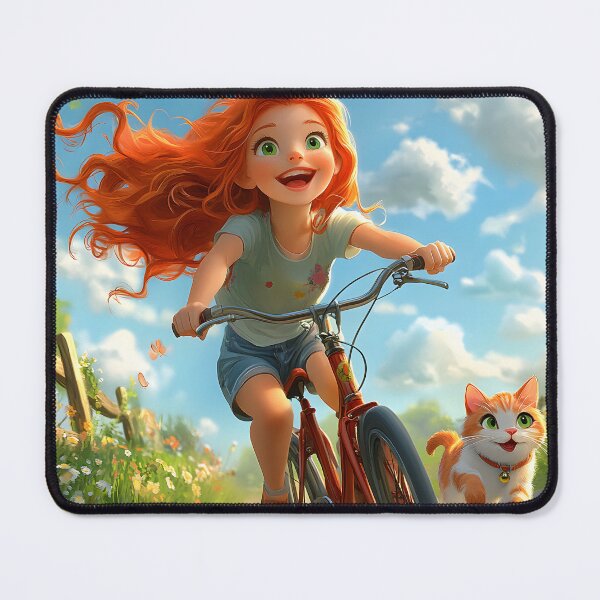 Item preview, Joyful Girl Biking with Cat on a Sunny Day designed and sold by Artessie.