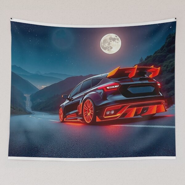 Item preview, Tuned Ford Focus from behind in the mountains in the moonlight designed and sold by Salimgor Hangaround Music.