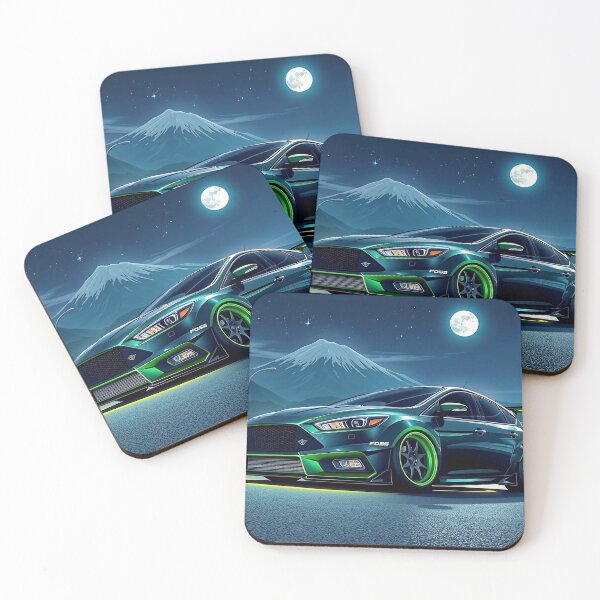 Item preview, Black Green Tuned Ford Focus in the Mountains in the Moonlight designed and sold by Salimgor Hangaround Music.