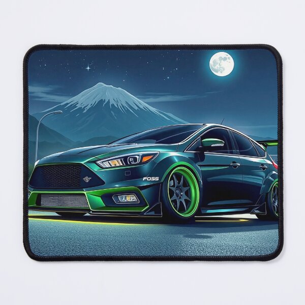 Item preview, Black Green Tuned Ford Focus in the Mountains in the Moonlight designed and sold by Salimgor Hangaround Music.