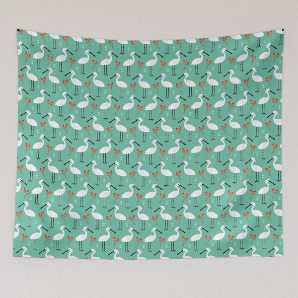 Item preview, Spoonbills on blue designed and sold by reneesillus.