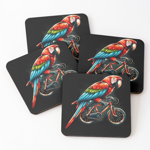 Item preview, Scarlet Macaw Parrot Bird Riding Bike Biker Bicycle Lover Biking designed and sold by Kimberley King Art  King Art.